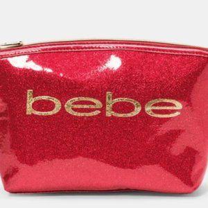 👝NWT Bebe Metallic Red/Gold Logo Cosmetic Travel Bag